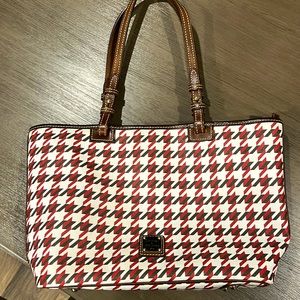 Dooney & Burke houndstooth tote purse red/black/brown